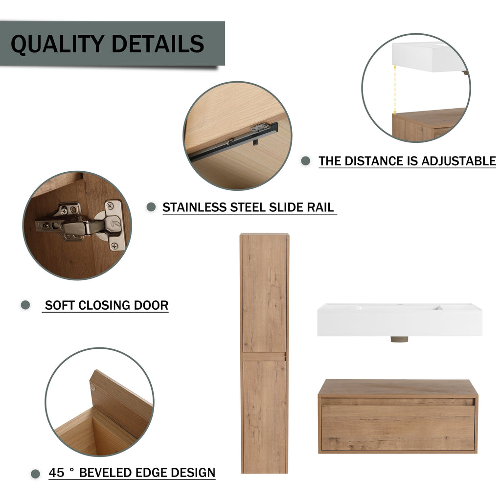30 Inch Wall-Mounted Bathroom Vanity with Resin Sink