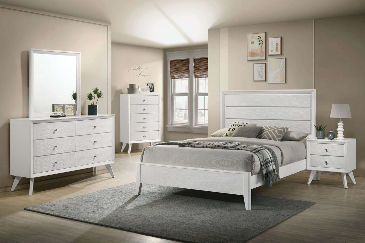 White Eastern King Size Bed Panel Headboard Wave Texture