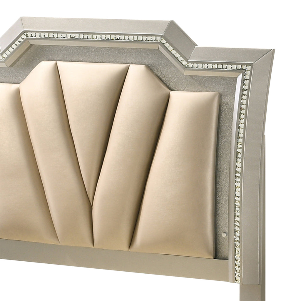 Kaitlyn Synthetic Leather & Champagne Finish Full Bed with LED & Storage