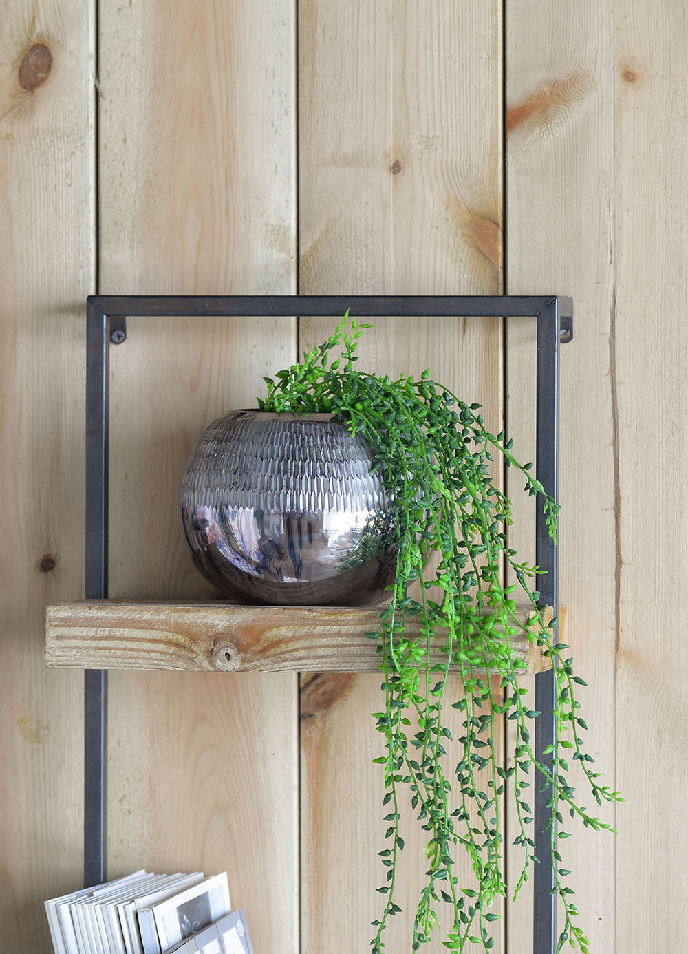 12" x 6" x 27" Iron and Wood Wall Shelf With Two Shelves