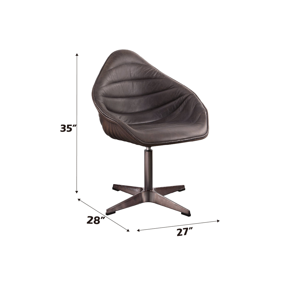 Pipino Antique Ebony Top Grain Leather Accent Chair with Swivel