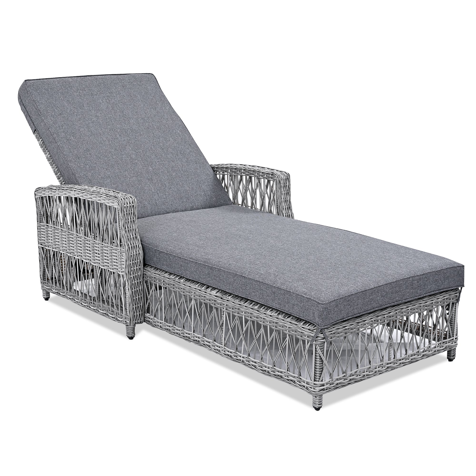 GO Outdoor Long Reclining Chaise, Wicker Lounge with Armrests