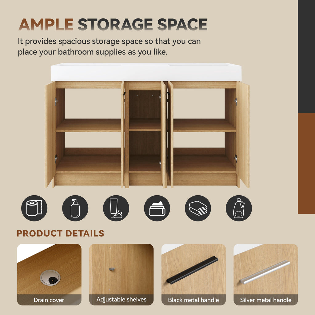 60" Double Sink Bathroom Vanity with Extra-Large Storage