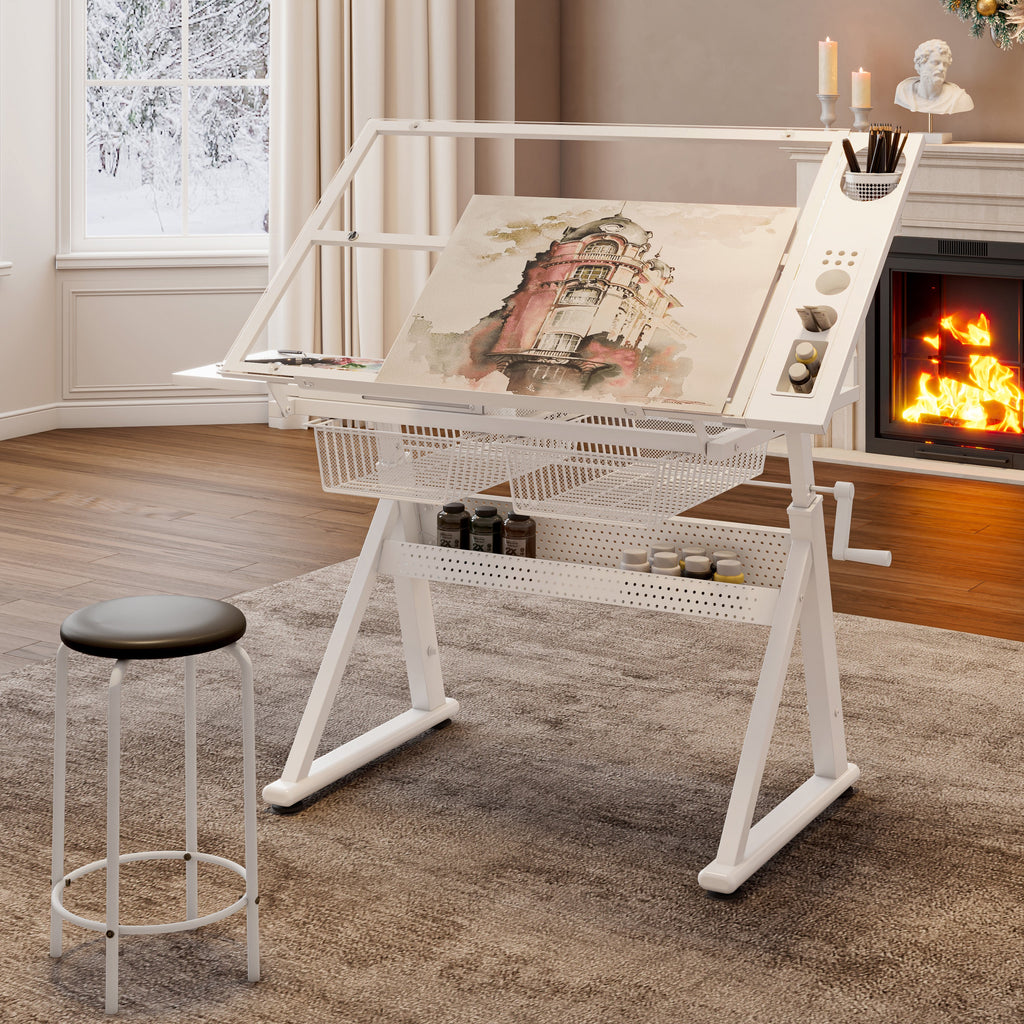 Hand Crank Adjustable Tempered Glass Drafting Table