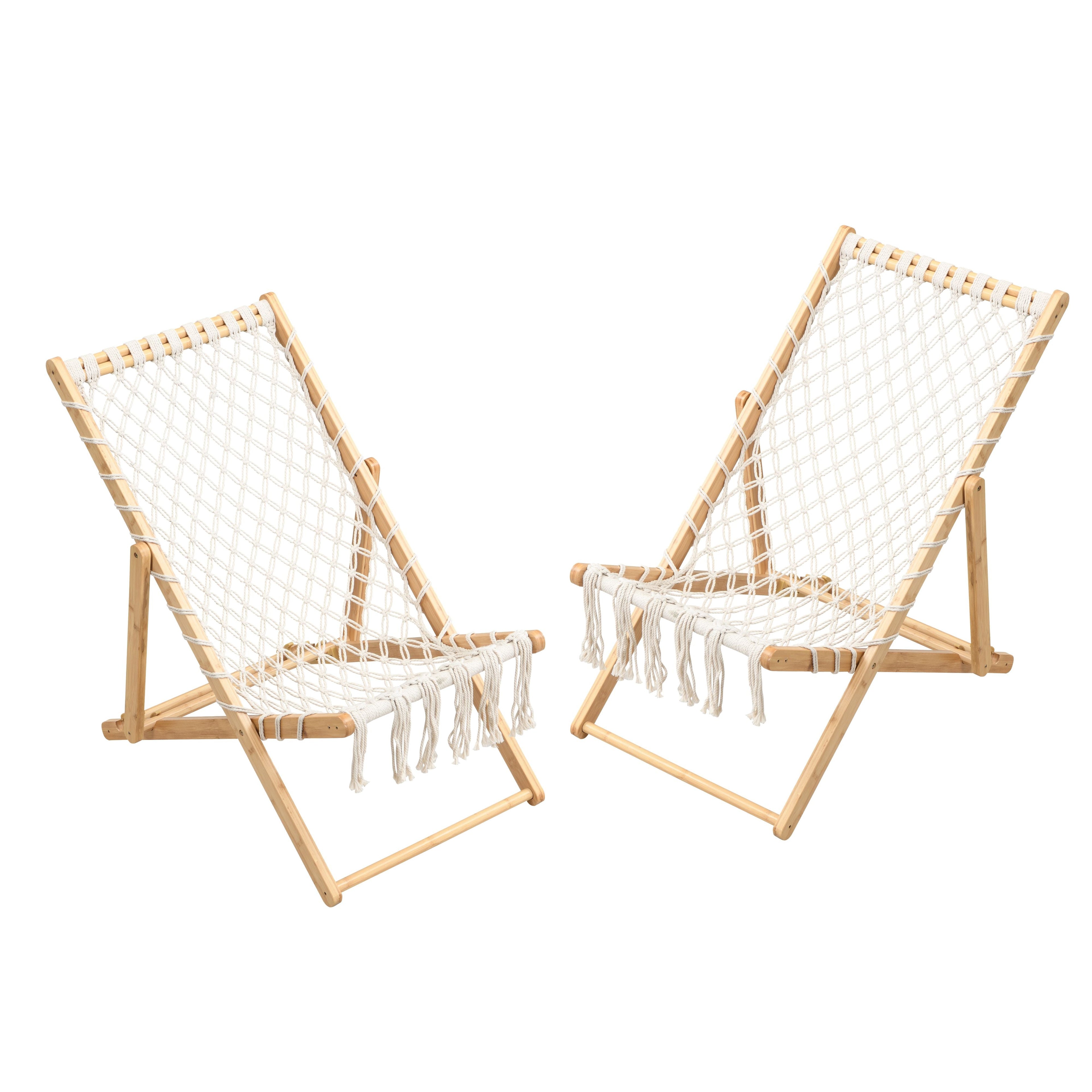 Set of 2 Weaving Chairs with Handwoven Rope
