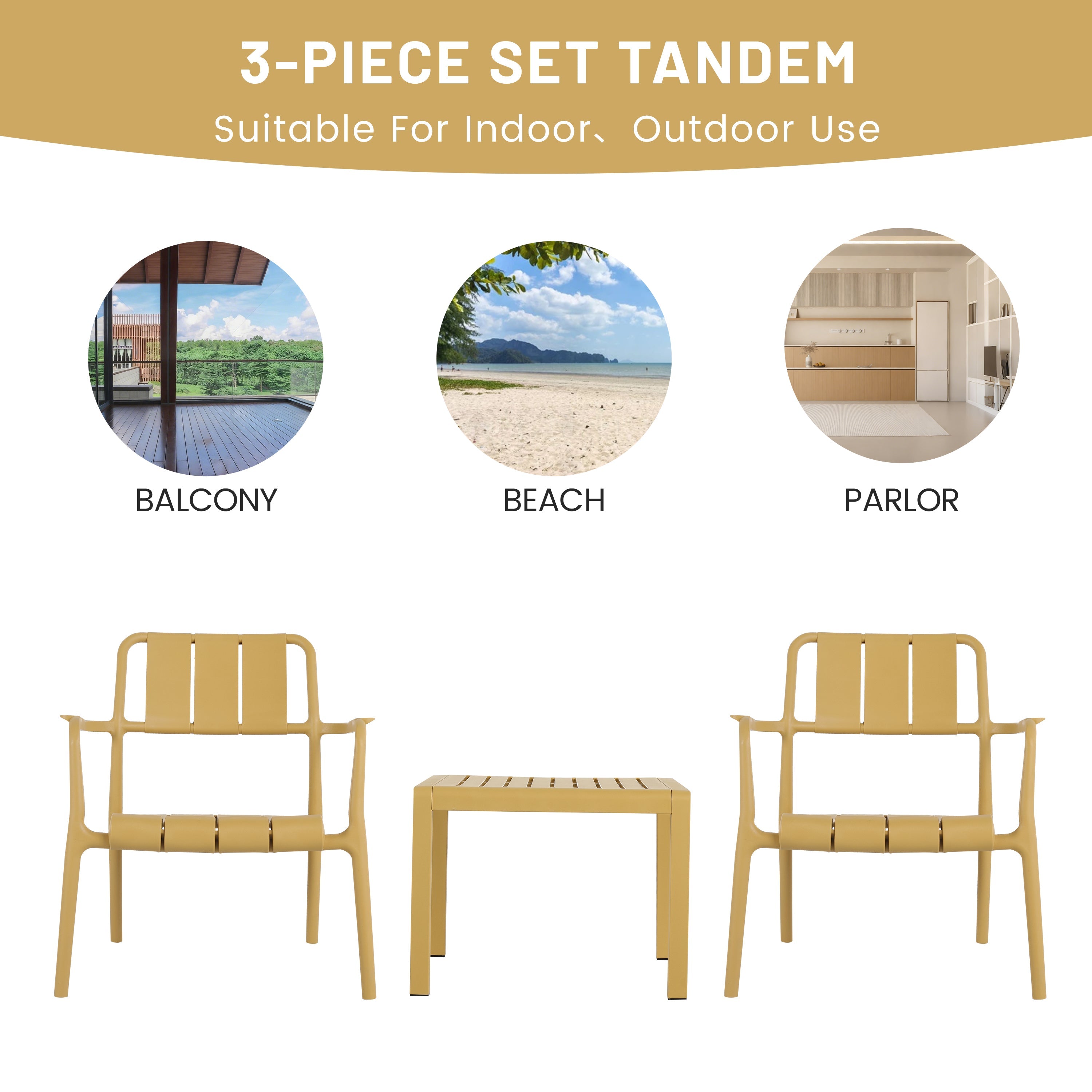 Summer 2-Piece PP Single-Seater Chairs + Coffee Table Set