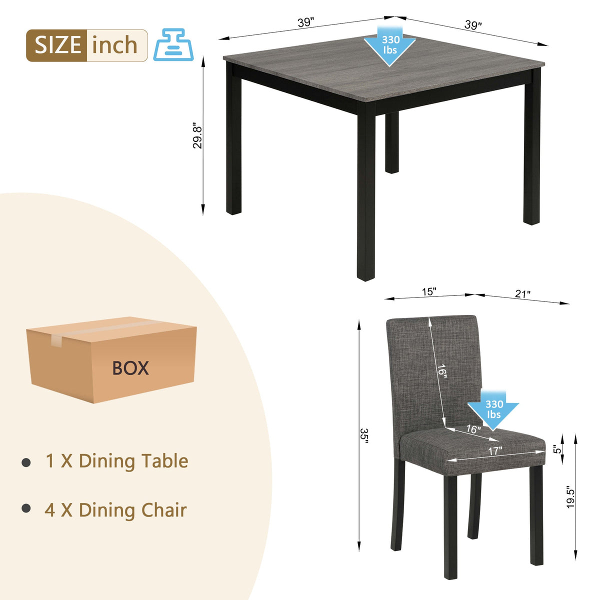 5-Piece Dining Table Set with 4 Chairs