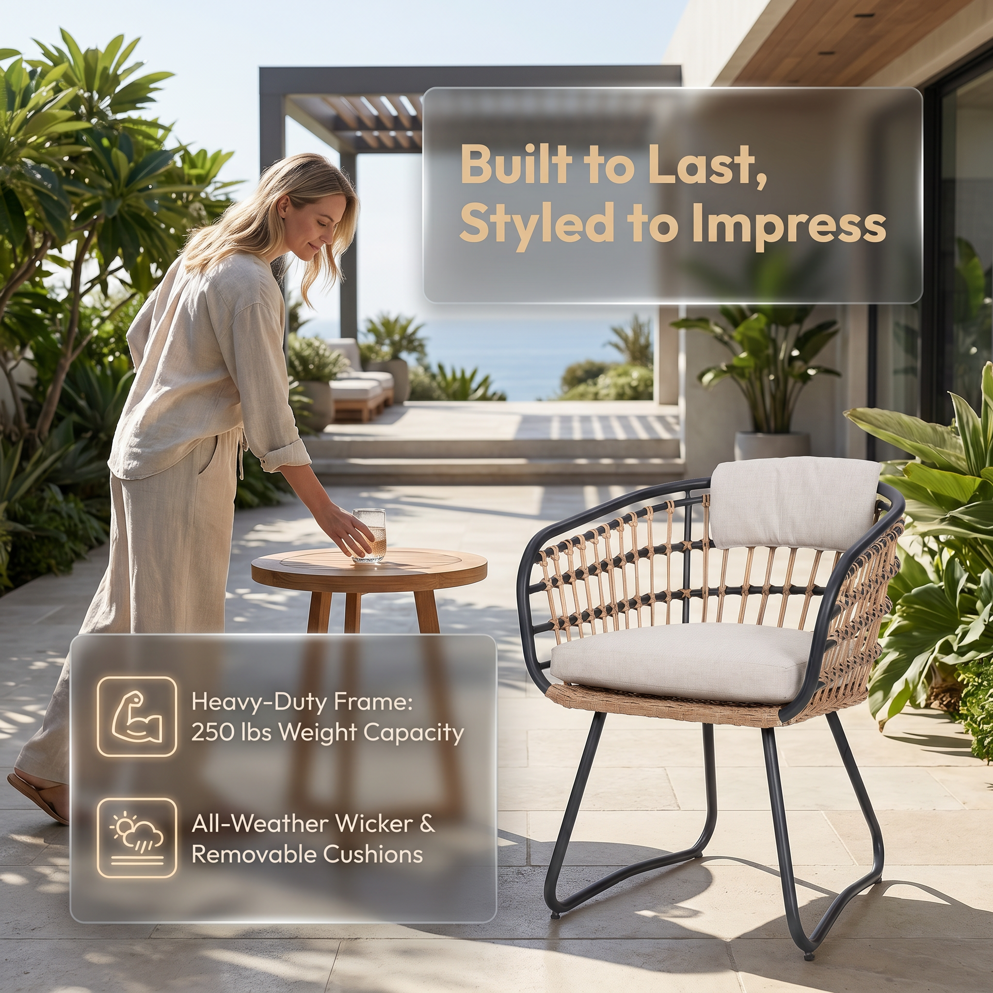 Outdoor Wicker Dining Chairs Set of 2, Patio Dining Chairs with Cushions