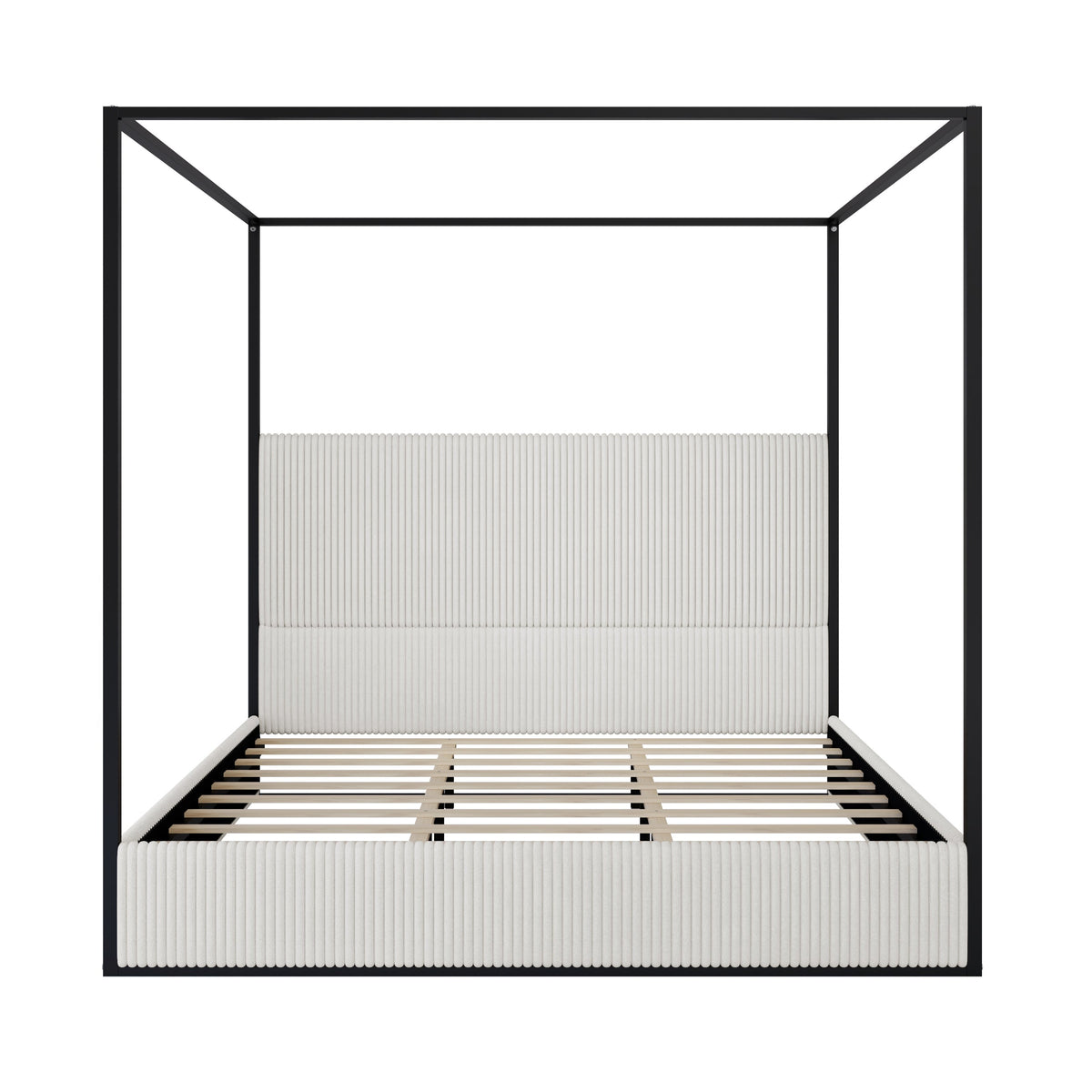 Modern Luxury Metal Canopy Bed with Tall Corduroy Upholstered Headboard