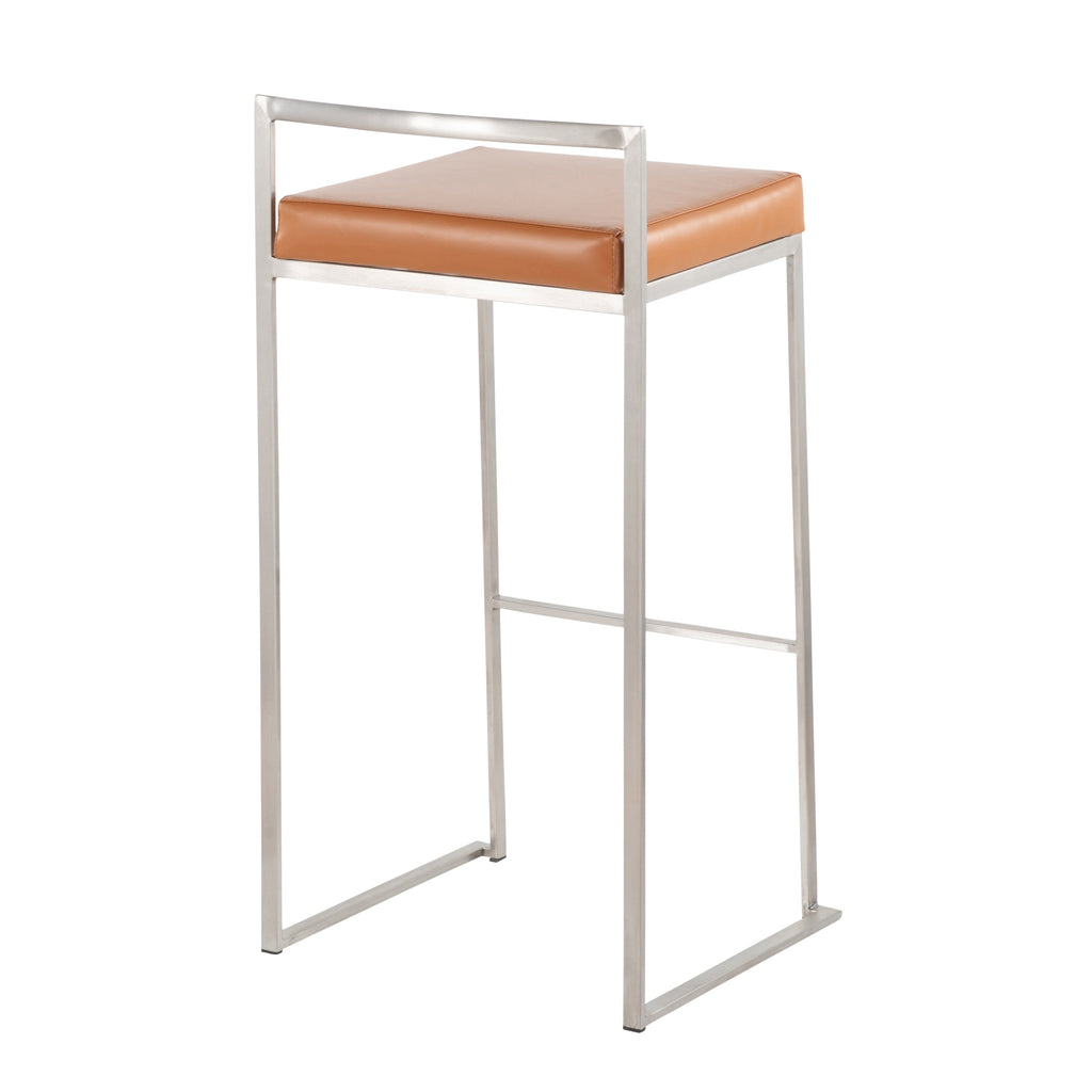 Contemporary Stackable Barstool with Camel Faux Leather - Set of 2