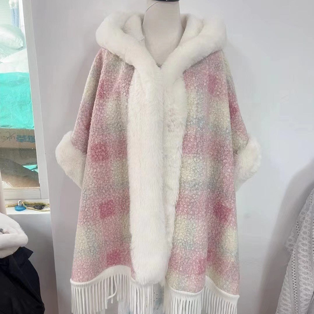 New Winter Hooded Cloak Shawl Fleece-lined And Extra-thick Latest Style