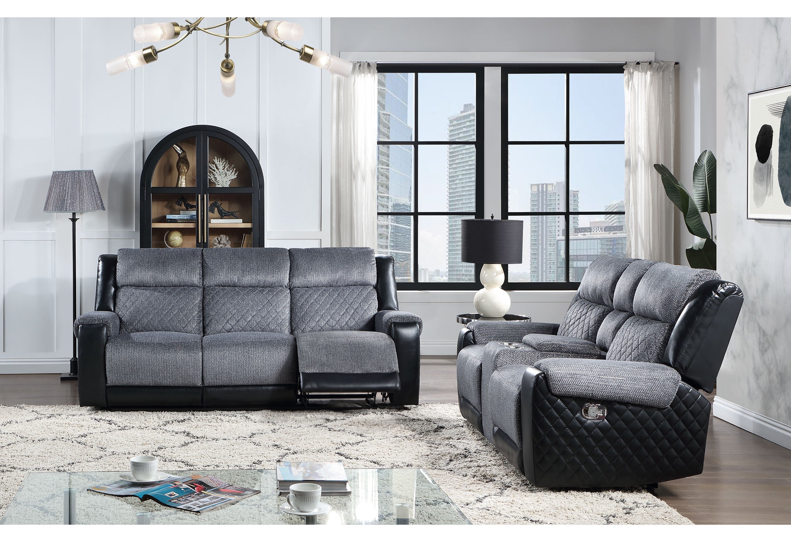 Alicia Grey/black Console Reclining Loveseat