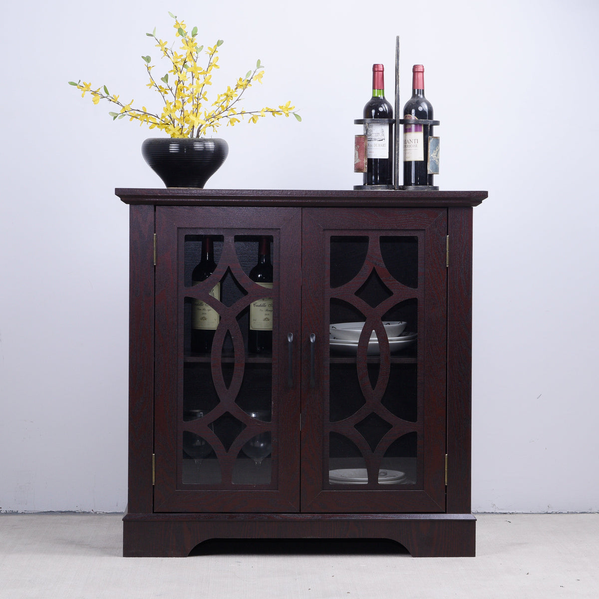 Spacious Size Sideboard with 2 Clear Tempered Glass Doors