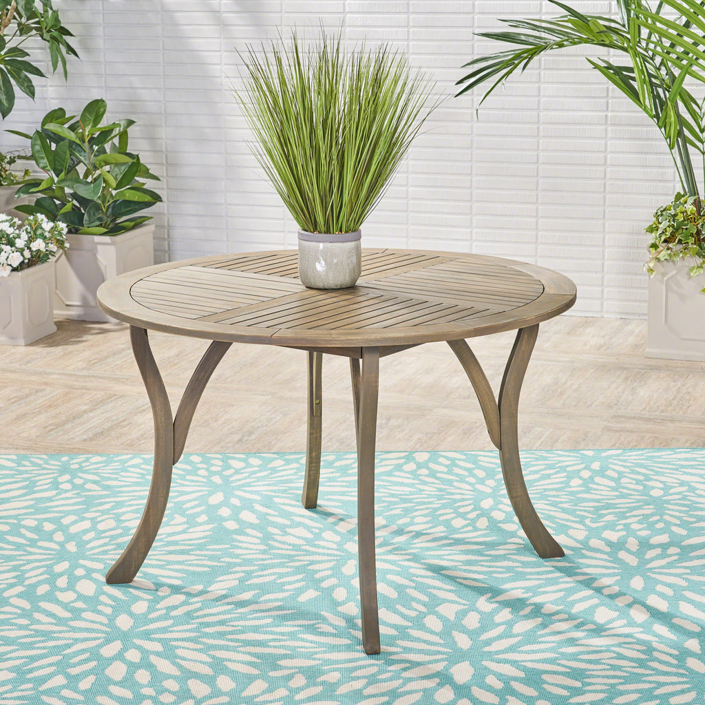 Outdoor Acacia Wood Round Dining Table with Curved Legs