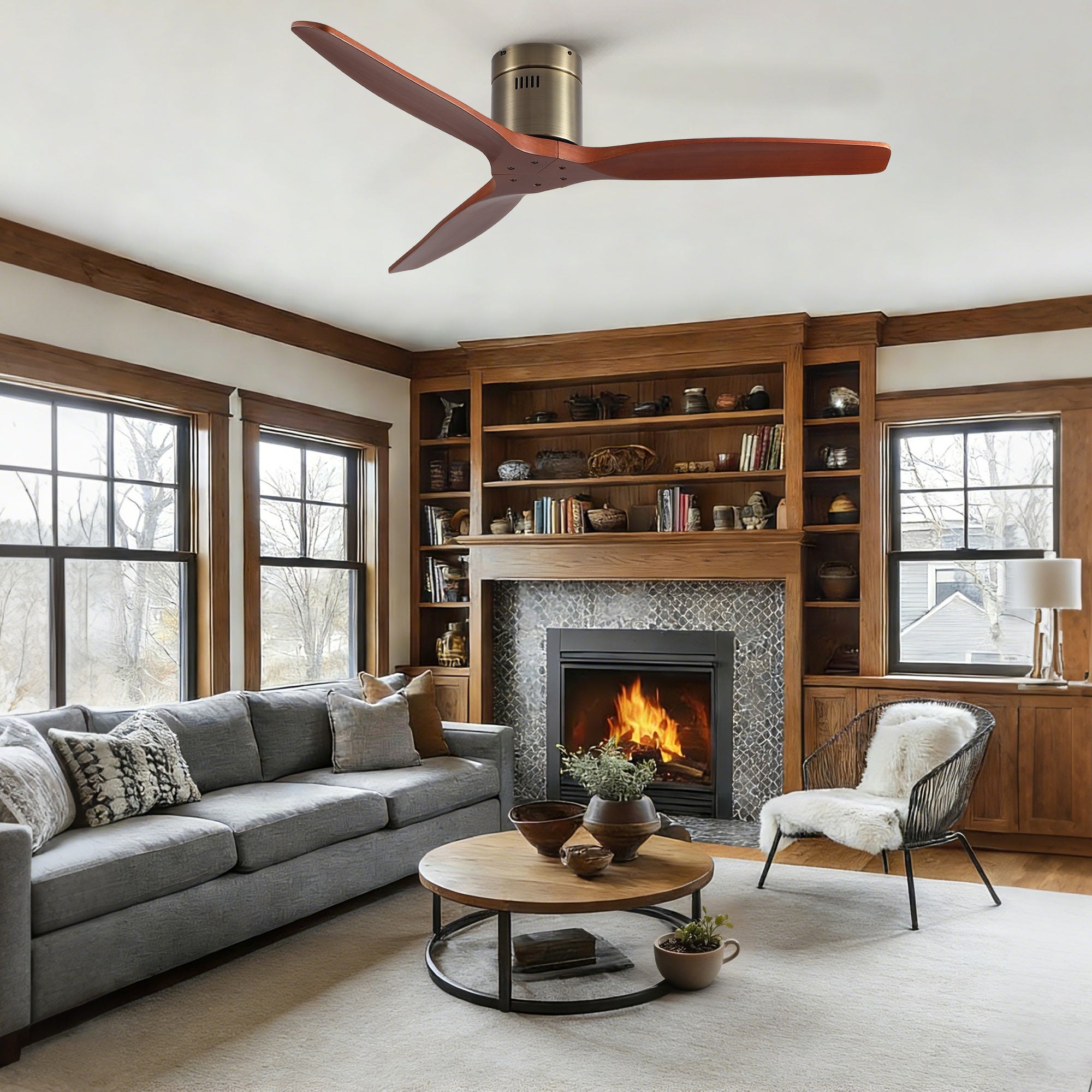 52 Inch American Farmhouse Rustic Elegance Classical Solid Wood Ceiling Fan