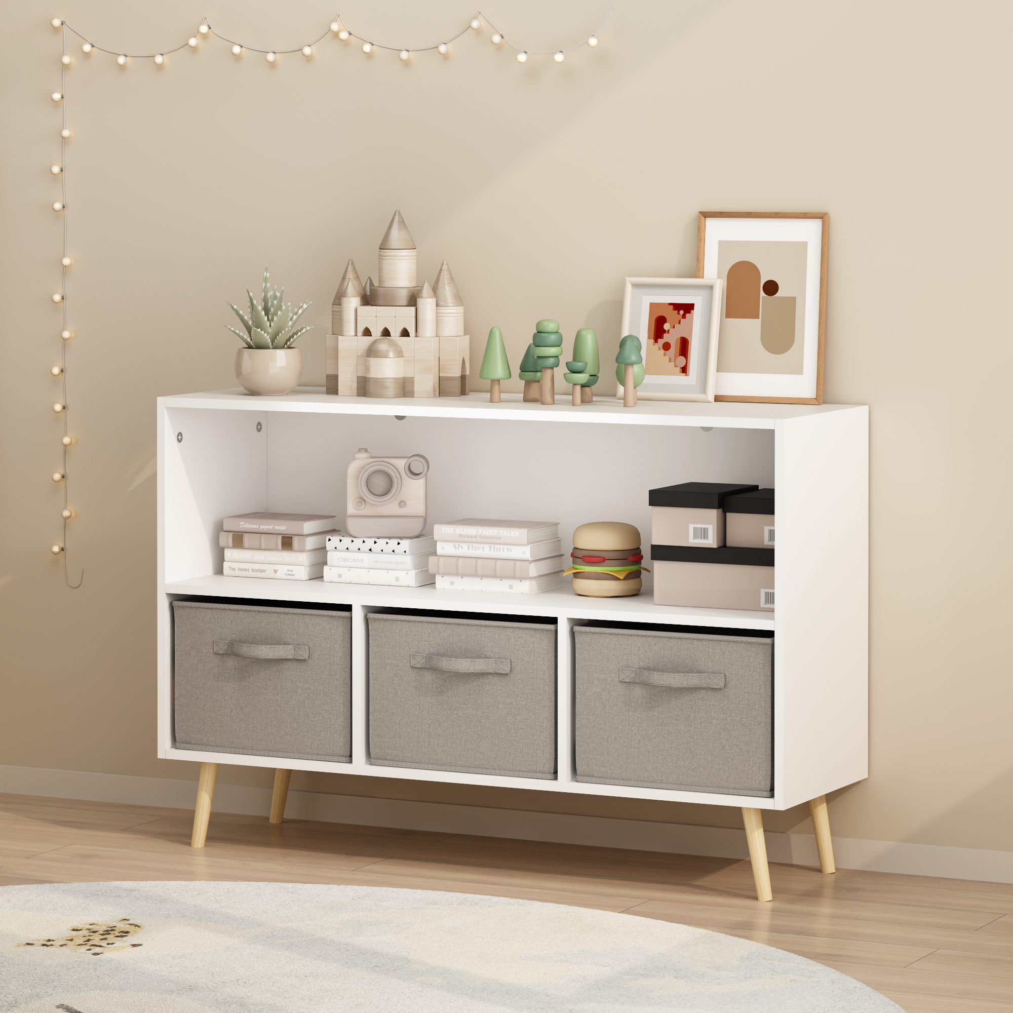 Kids Bookcase With Collapsible Fabric Drawers