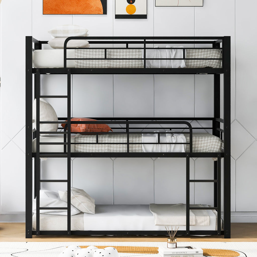 Metal Twin Size Triple Bunk Bed, Black