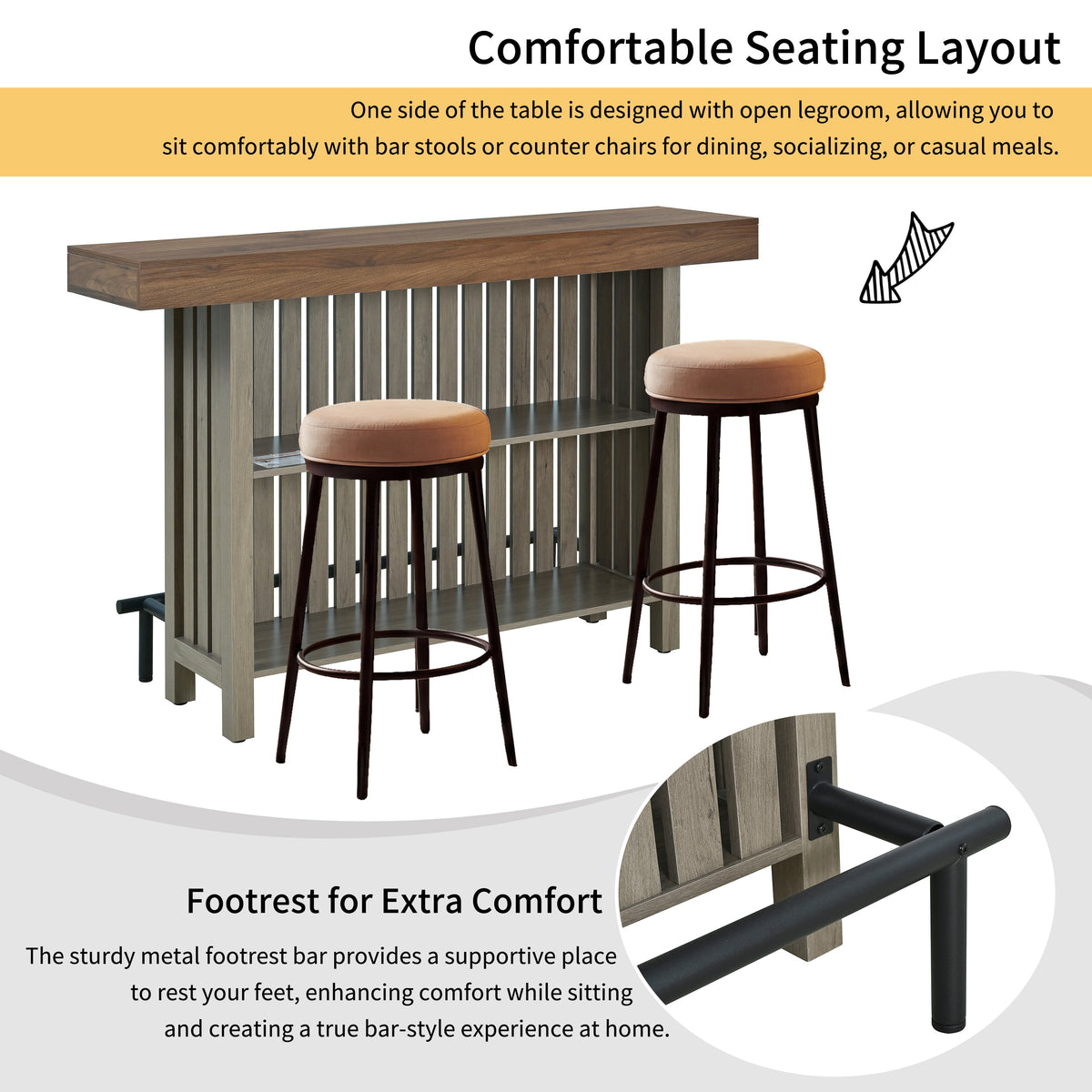 U_Style 3-in-1 Sideboard Table, Counter Height Table & Bar Table with Wine Storage