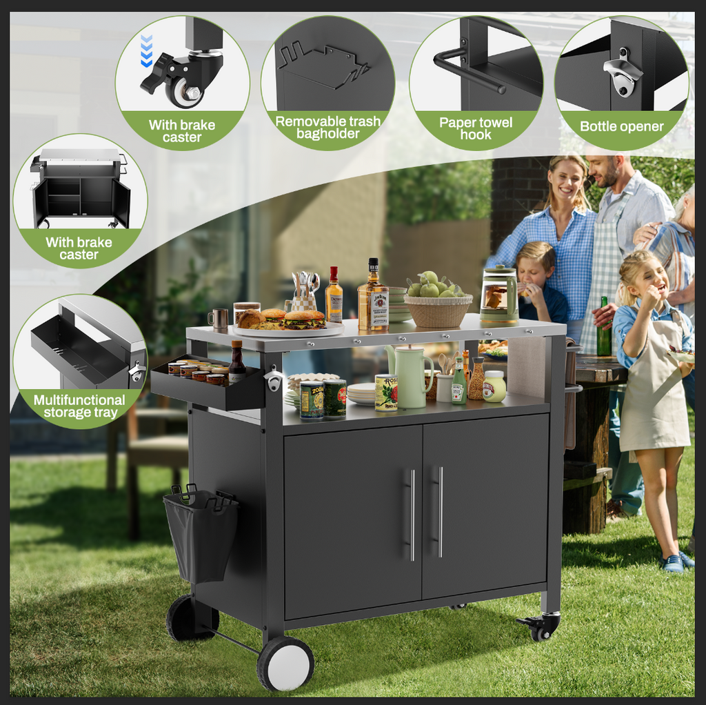 Two Doors Outdoor Grill Cart with Storage