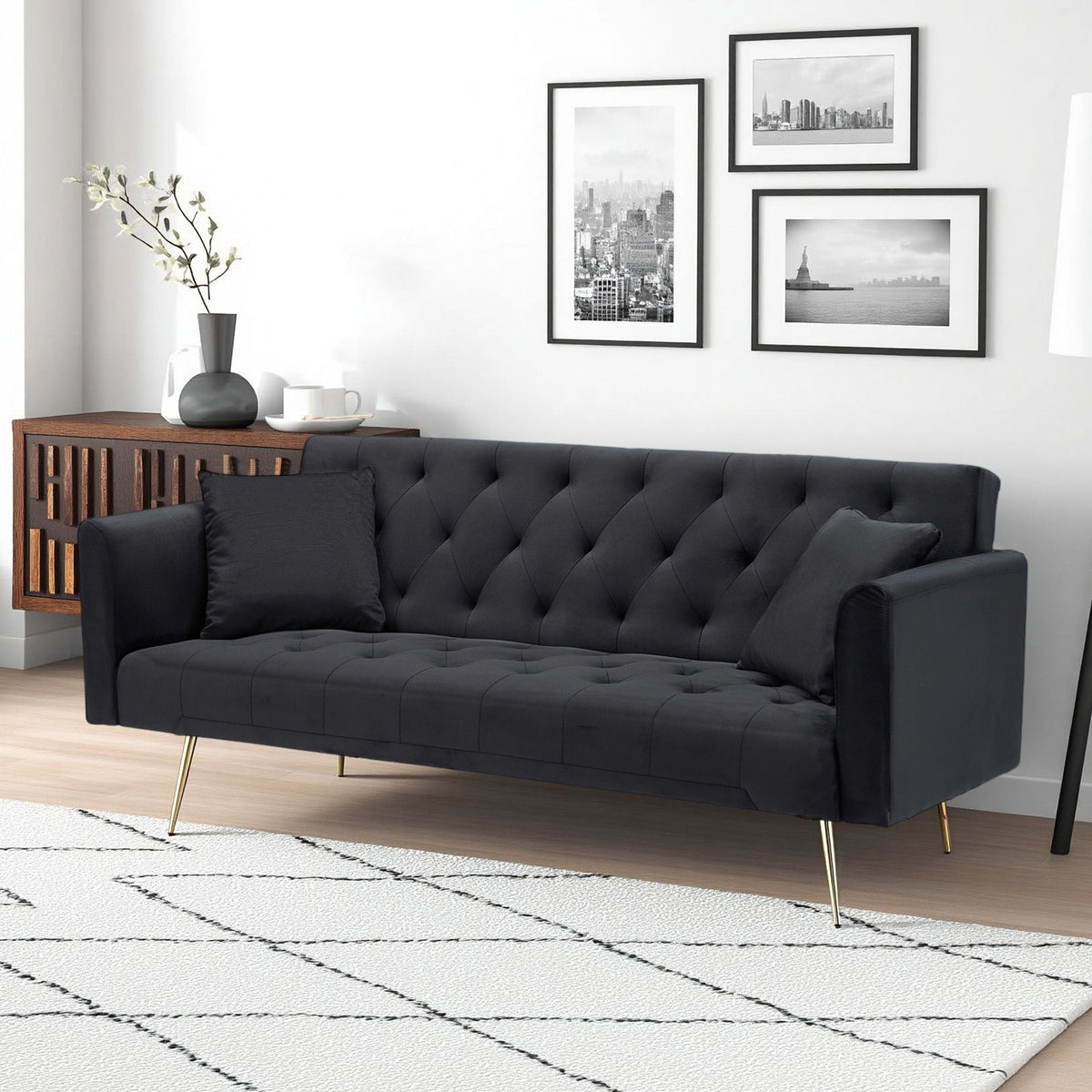 71-Inch Foldable Double Sofa With American Retro Style