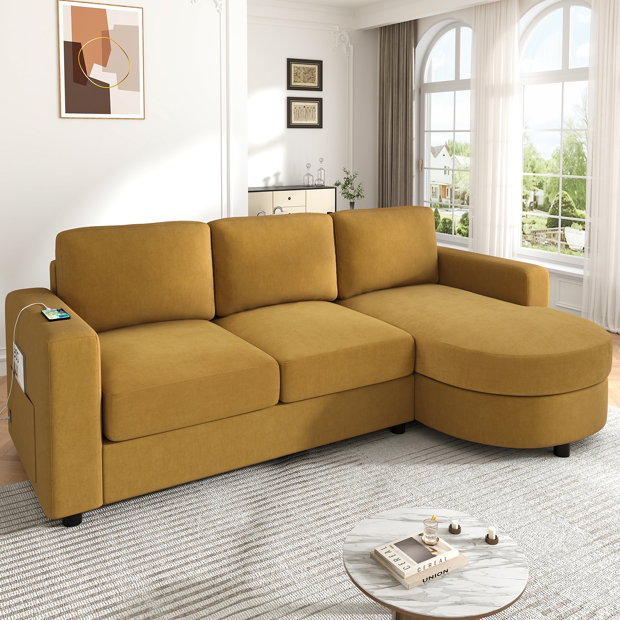Modern Sectional Sofa with Curved Chaise Lounge