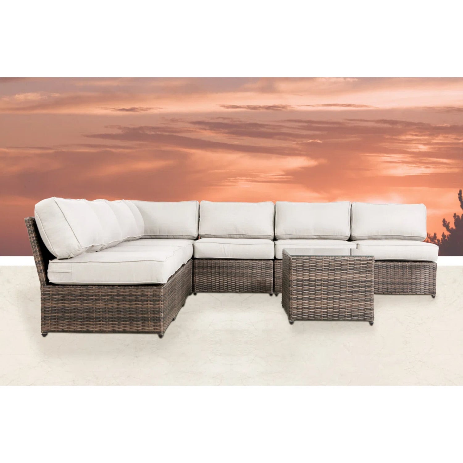 6-Person Wicker Outdoor Seating Group with Cushions