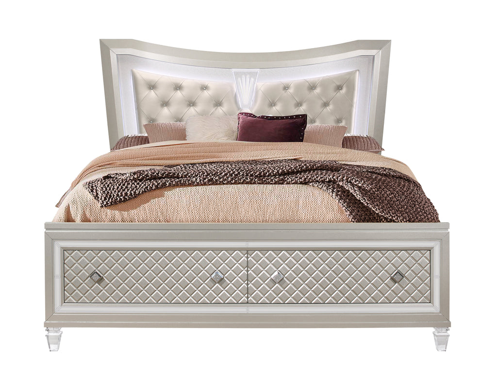 Cross Glam Champagne Queen Bed With LED