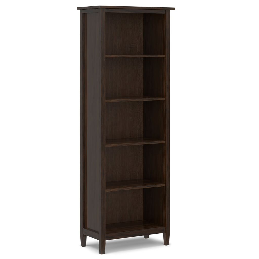 Warm Shaker 72 Inch Tall Solid Wood 5 Shelf Bookcase in Brunette