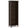 Warm Shaker 72 Inch Tall Solid Wood 5 Shelf Bookcase in Brunette