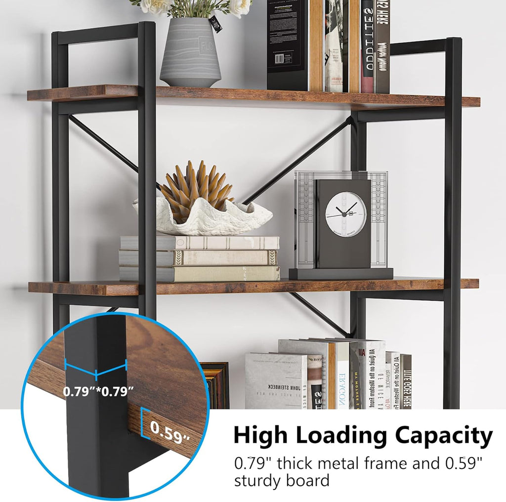 63" Tall 5-Tier Rustic Brown Industrial Bookshelf
