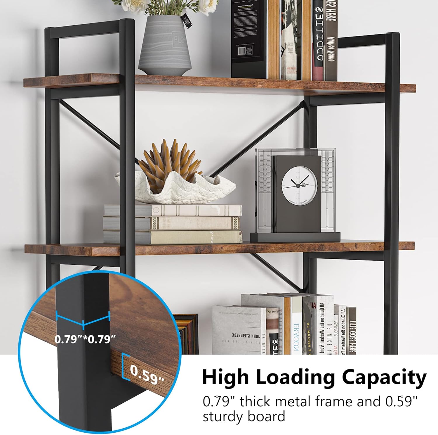 63" Tall 5-Tier Rustic Brown Industrial Bookshelf