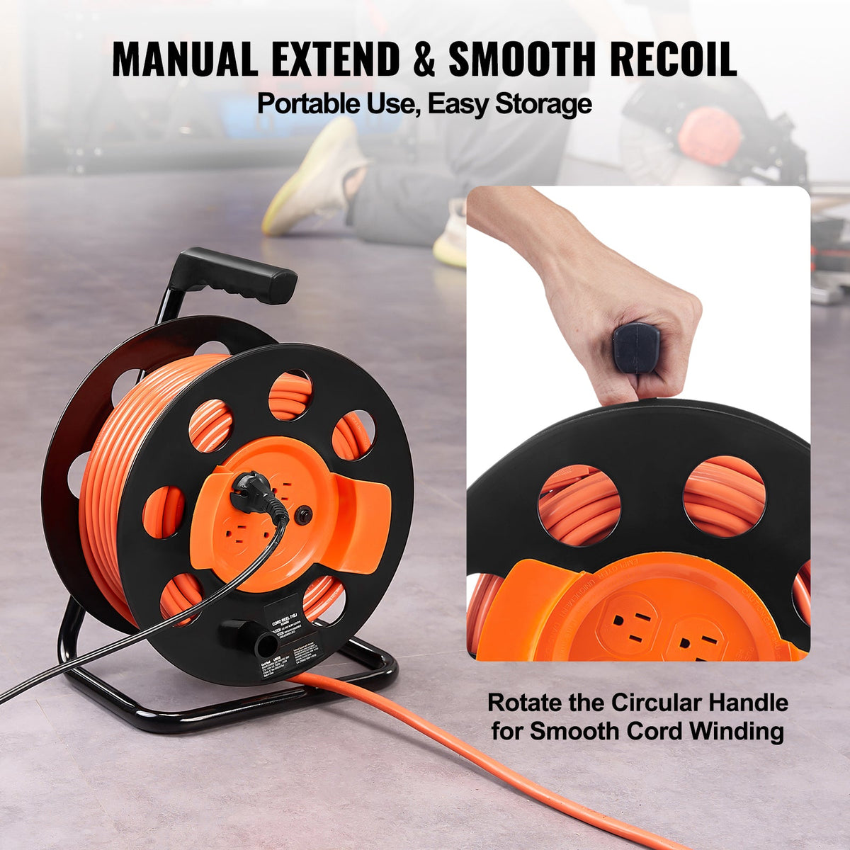Heavy Duty 100FT Extension Cord Reel with 4 Outlets