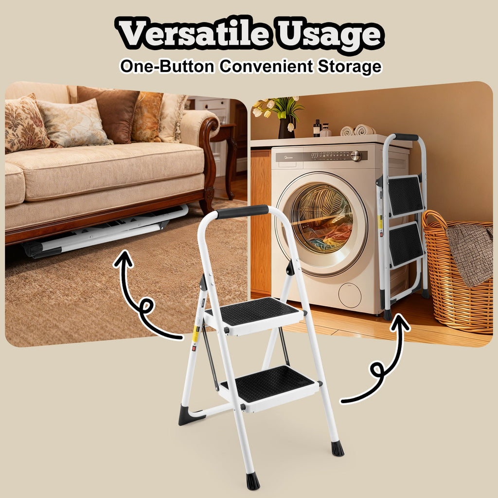 2 Step Ladder - Folding Step Stool with Anti-Slip Features