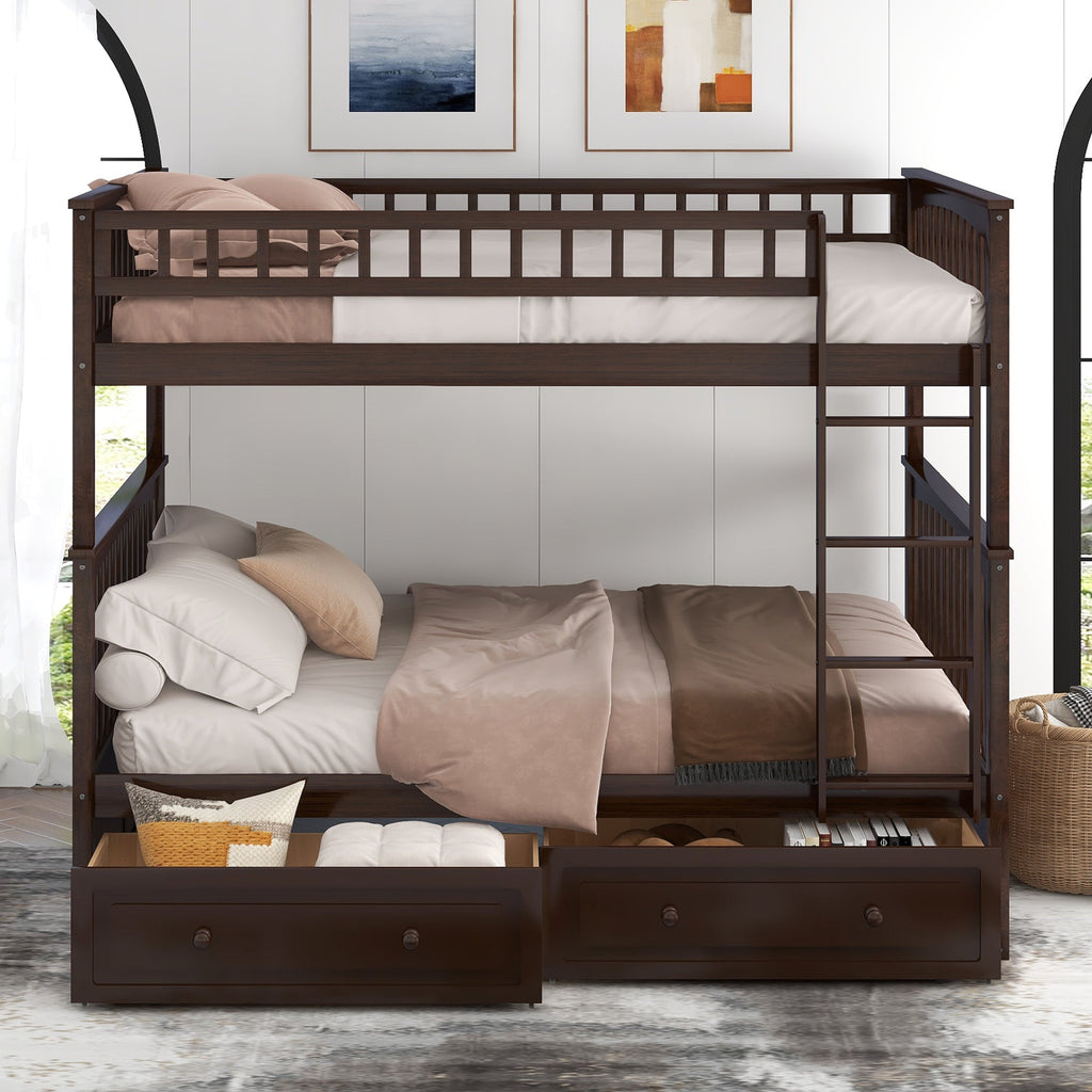 Full Over Full Bunk Bed with Drawers, Convertible Beds