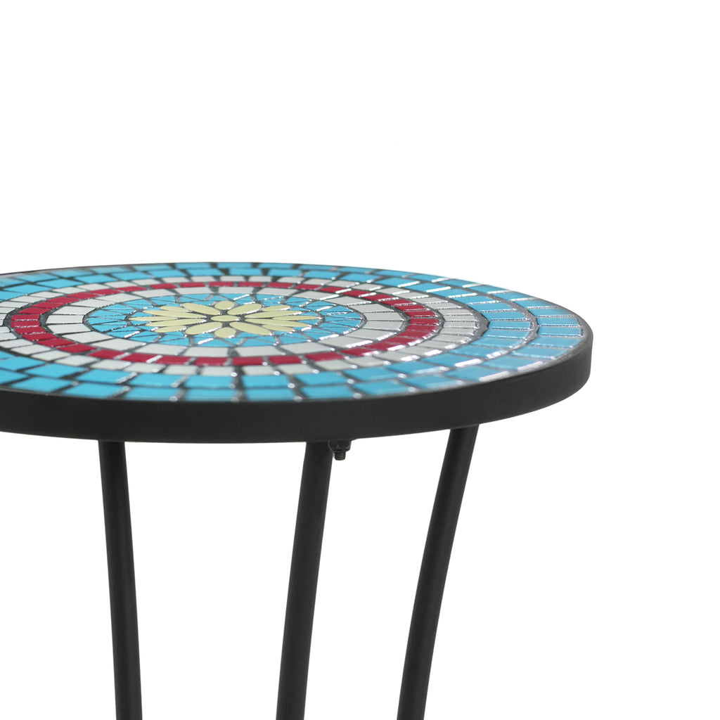 Patio Side Table with Shelf, Blue + Black