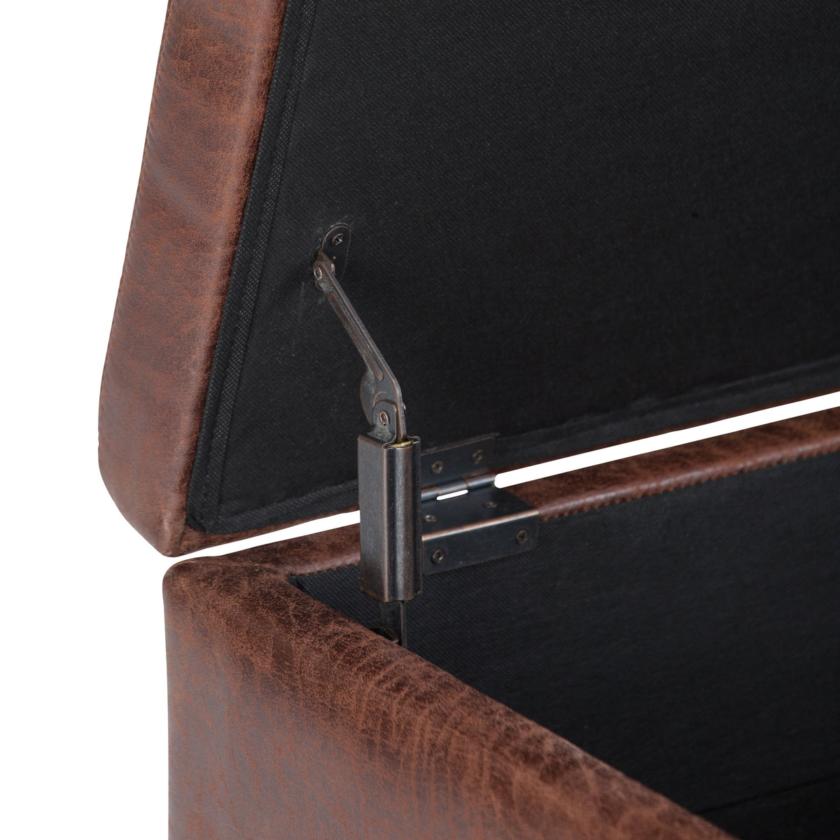 Owen 34 Inch Wide Coffee Table Storage Ottoman in Distressed Saddle