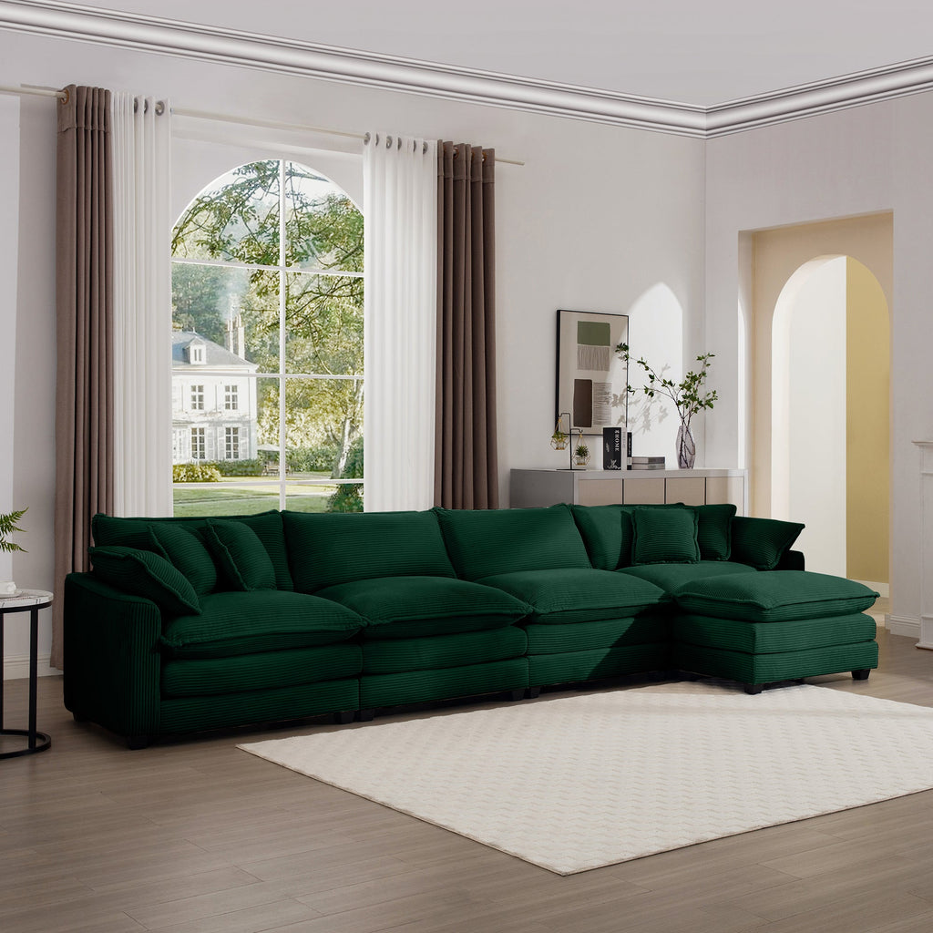 Corduroy Sofa - Modern Upholstered 4 Seater with Footstool