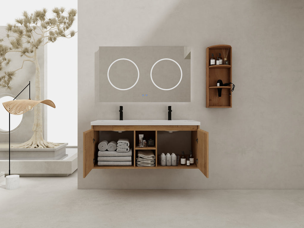 48" Wall-Mounted Bathroom Vanity With Double Sink and Storage Rack