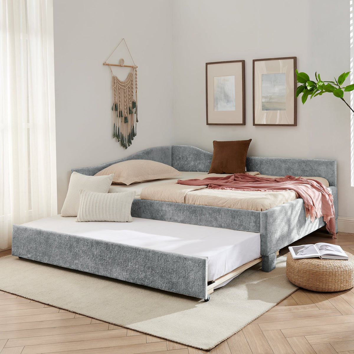 Full Size Curved Round Edge Padded Backrest Daybed