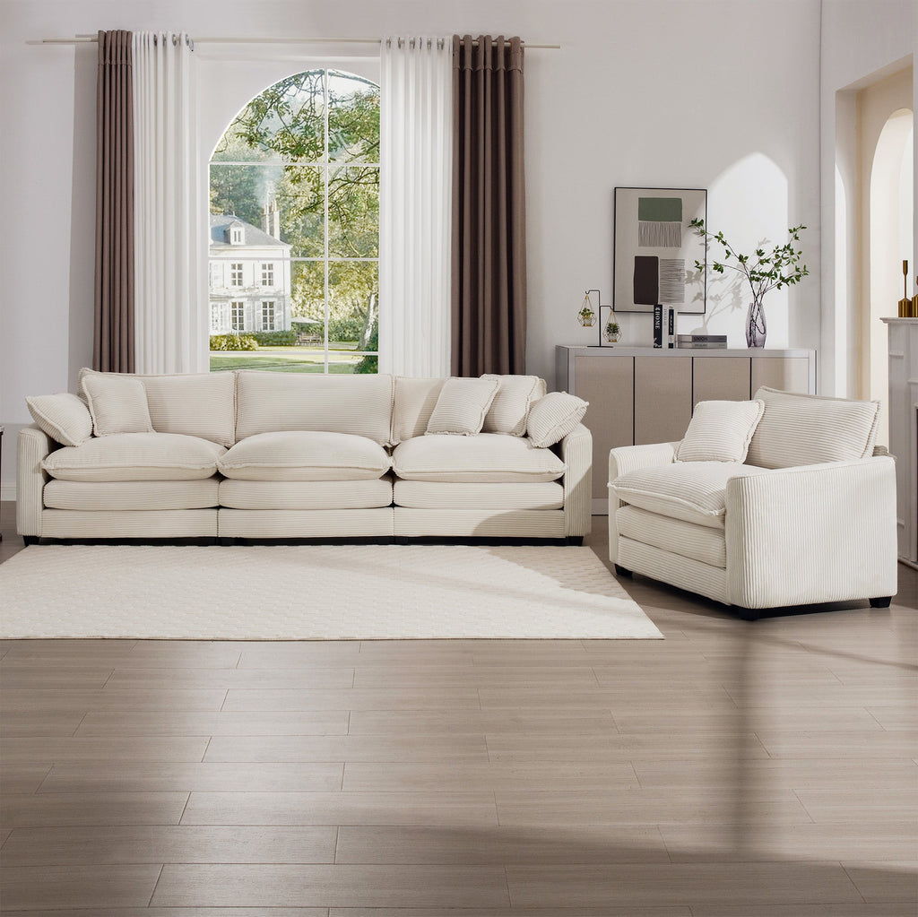 Mid-Century Modern Set of 2 Sofas with One 3-Seater Sofa and One Single Accent Chair