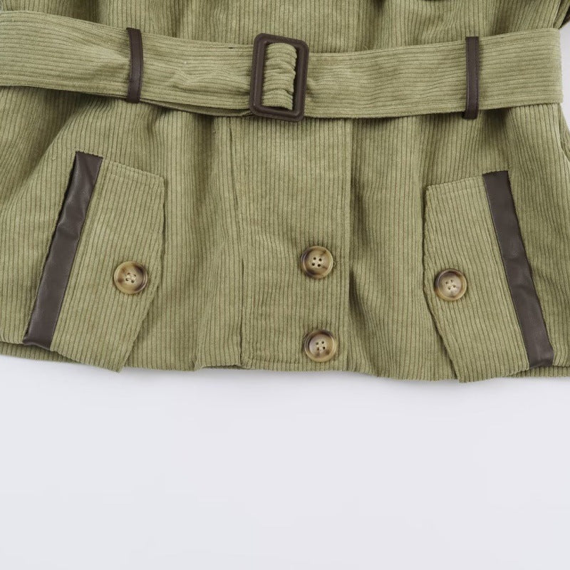 Womens Buttoned Belted Old-money-style Vintage Workwear Jacket