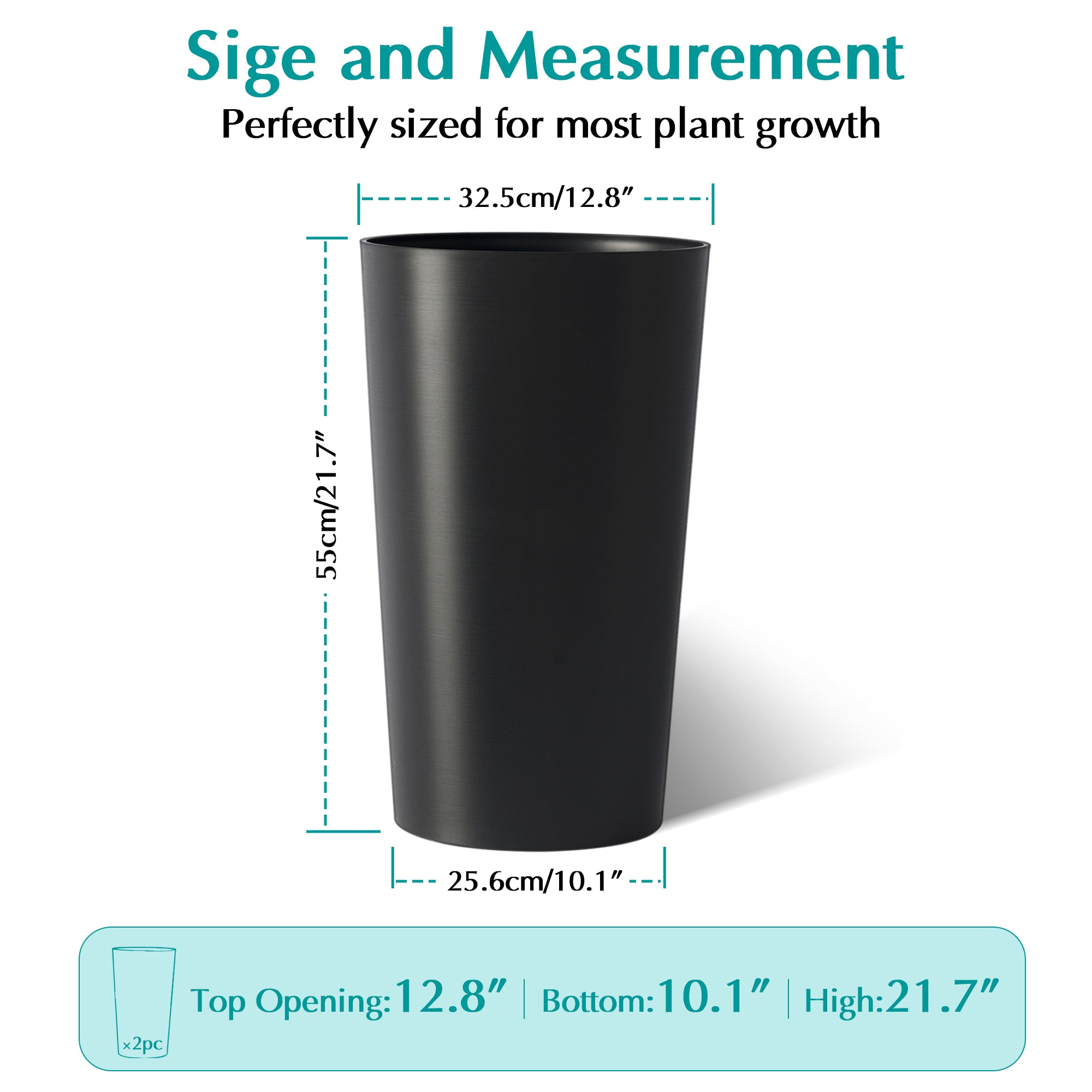 2 Pack Tall 21.7 in Planters for Outdoor Plants