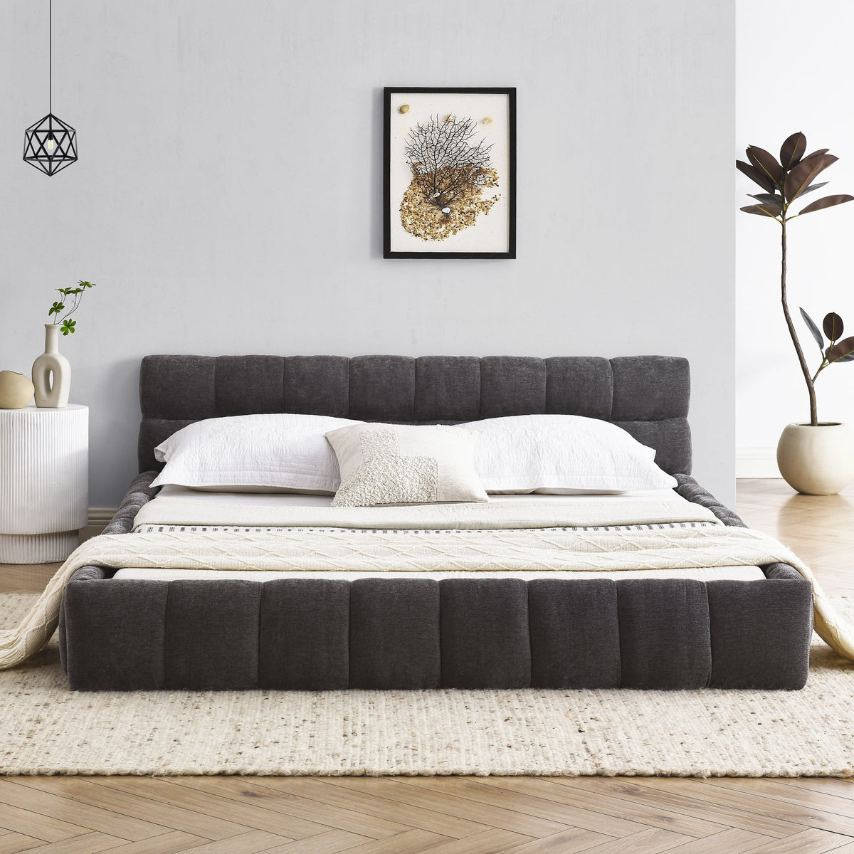 Queen Size Upholstered Bed Frame with Thick Fabric
