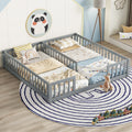 Double Twin Floor Bed with Fence, Guardrails, without Door