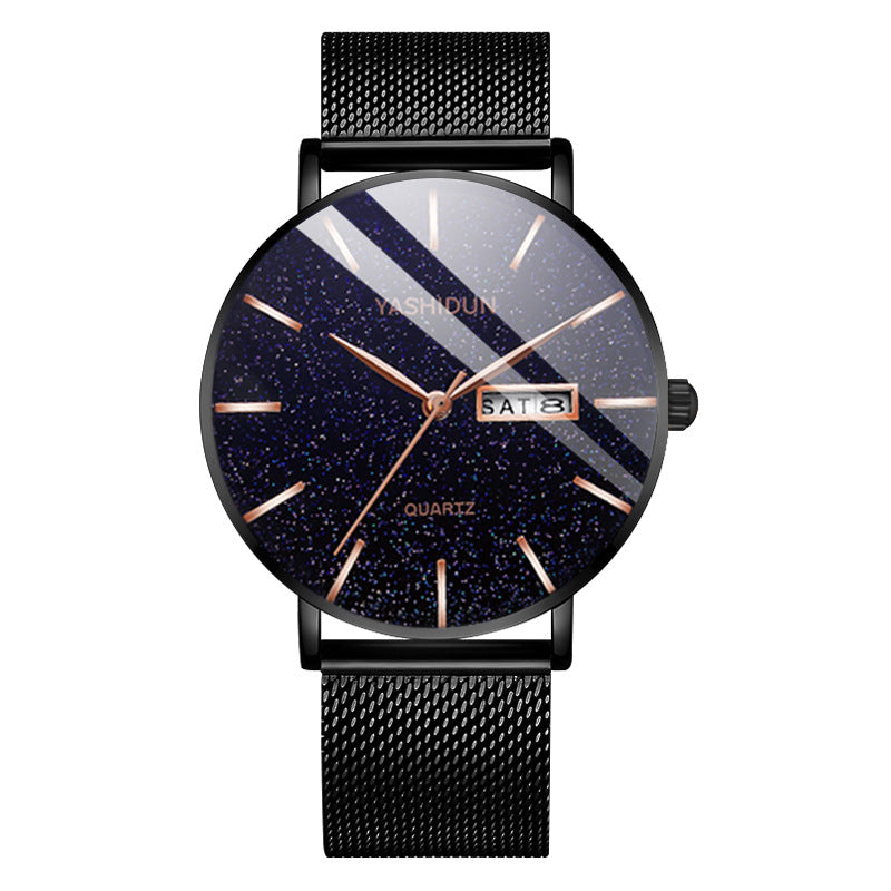 Mens Waterproof Dual-Date Starry Sky Watch