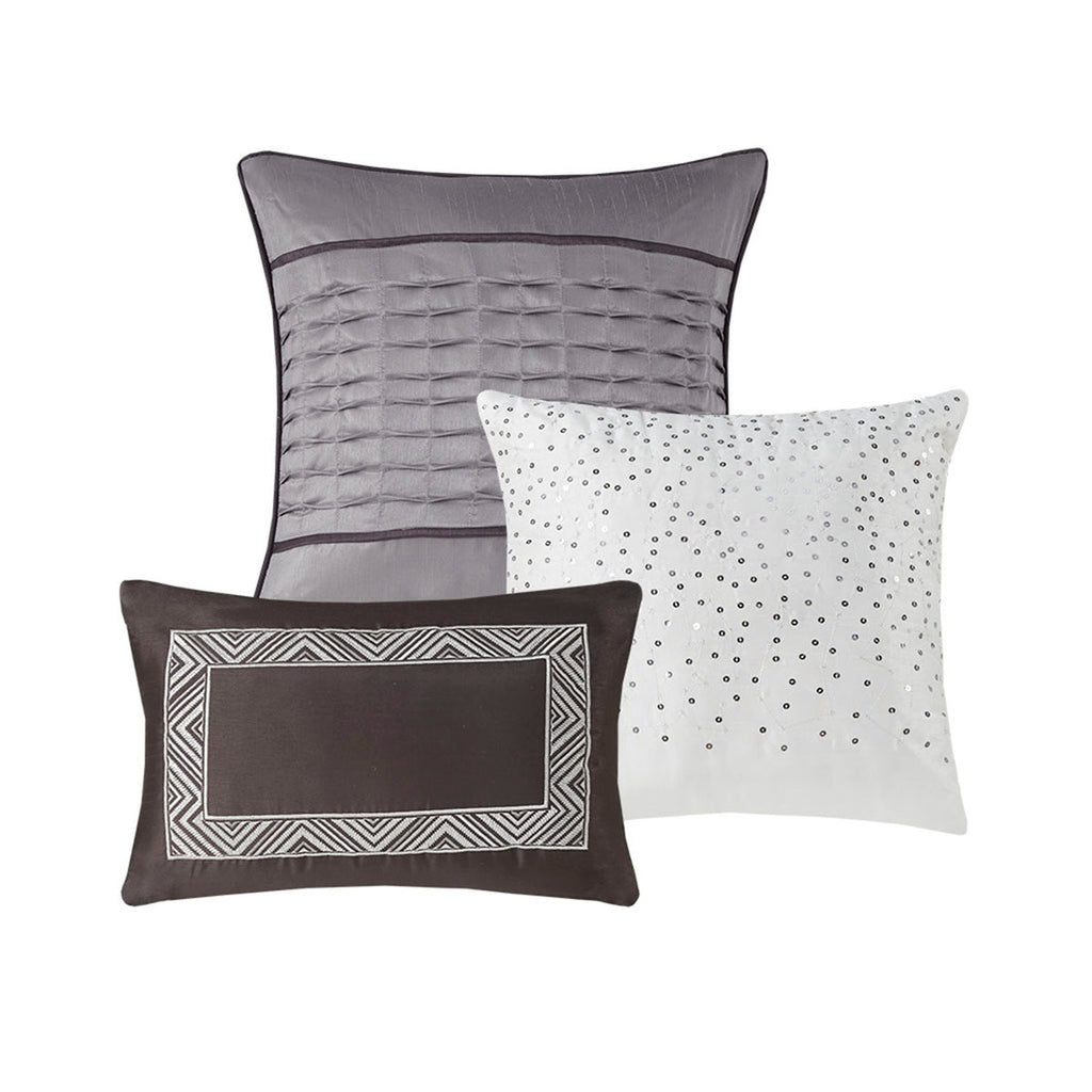 7 Piece Jacquard Comforter Set - Grey/Taupe - Queen
