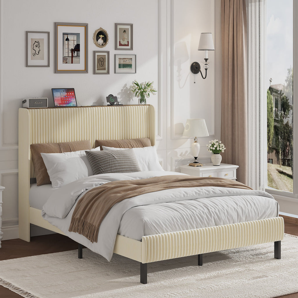 Full Size Platform Bed with Charging Station