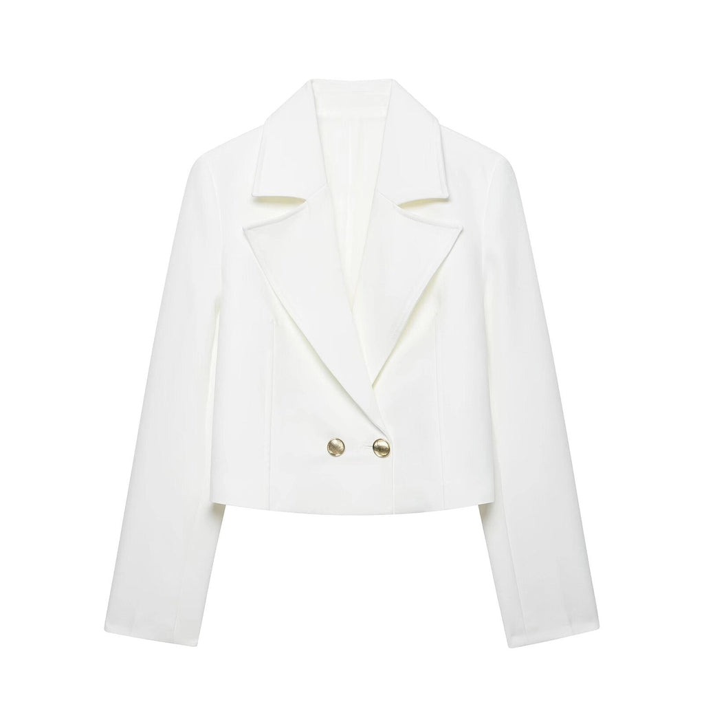 Womens Short Double-breasted Blazer With Shoulder Pads