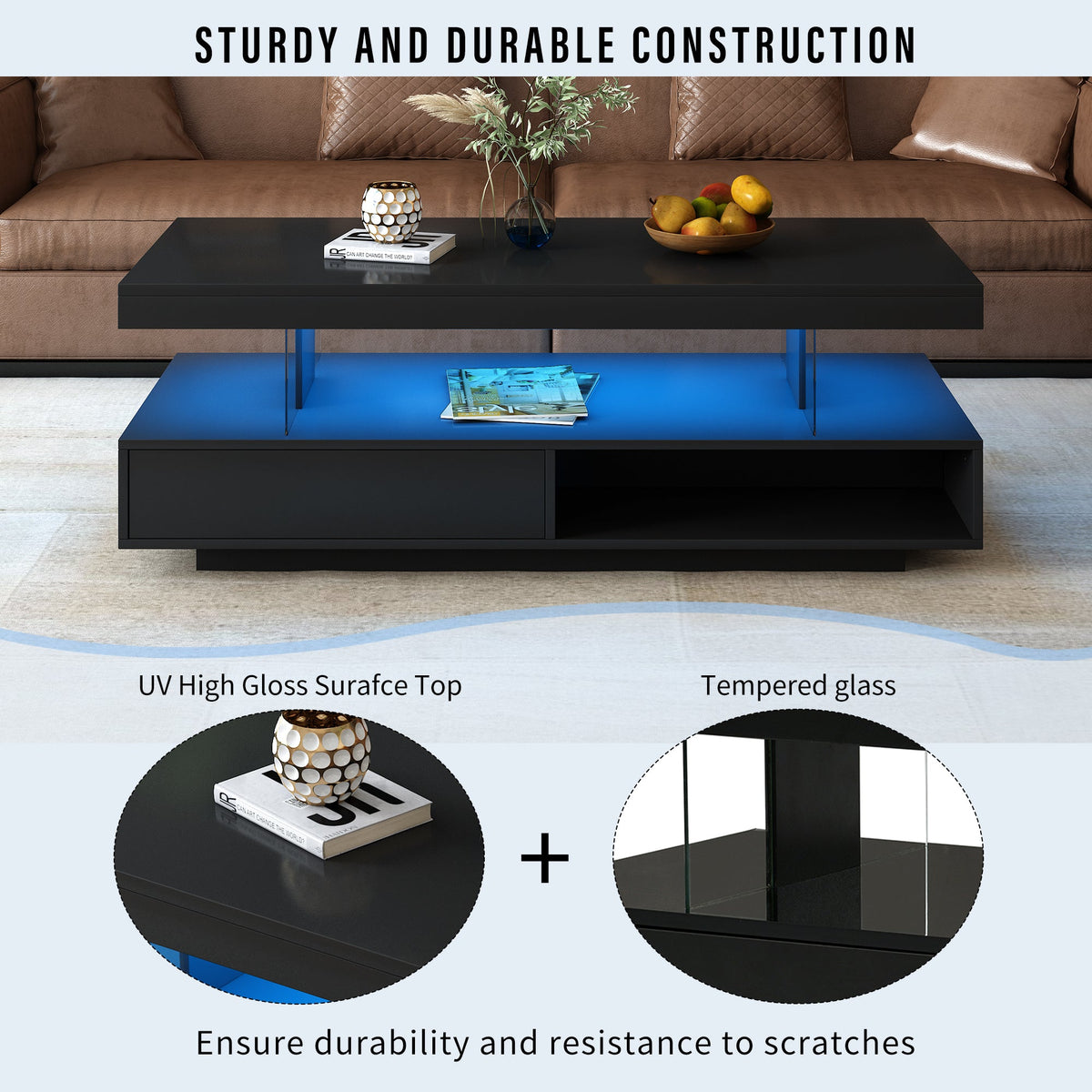 Vibe Haus LED Coffee Table with Storage