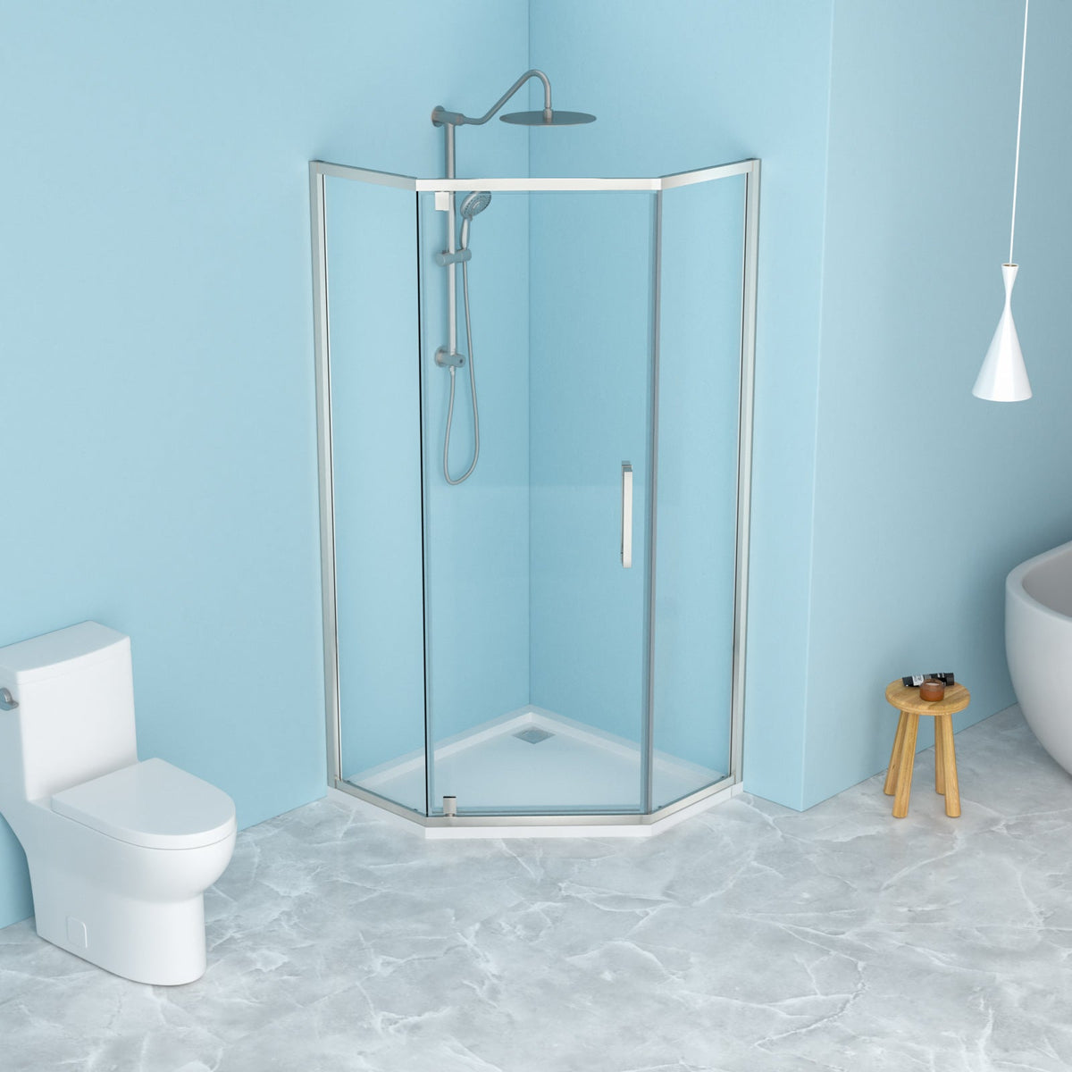 Shower Door 34-1/8" x 72" Semi-Frameless Neo-Angle Hinged Shower Enclosure